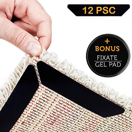 Rug Grippers by LEBBEST Gripper – 12 pcs Black Anti Curling Rug Gripper. Anti Slip Straight Carpet Gripper for Corners and Edges - Anti Slip Rug Pad for Rugs - Ideal Rug Stopper For Kitchen | Bathroom