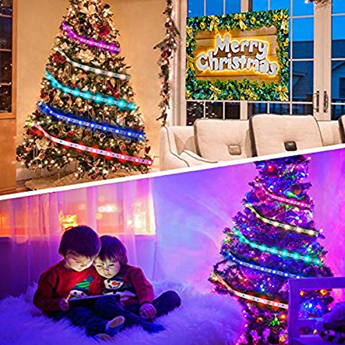 QIJIE 32.8ft RGB LED Light Strip Music Sync, App Control with Remote and 12V UL List Safety Power Supply, Color Changing LEDs Light Strip Kit for Bedroom, Ceiling, Kitchen