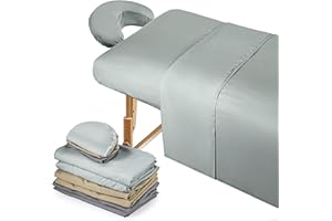 Kinlop 3 Sets Microfiber Massage Table Sheet Set 3 Colors 3 Piece Set Includes Massage Flat Sheet Fitted Sheet and Massage Face Rest Cover Stain Wrinkle-Resistant(Coffee, Bean Green, Gray)