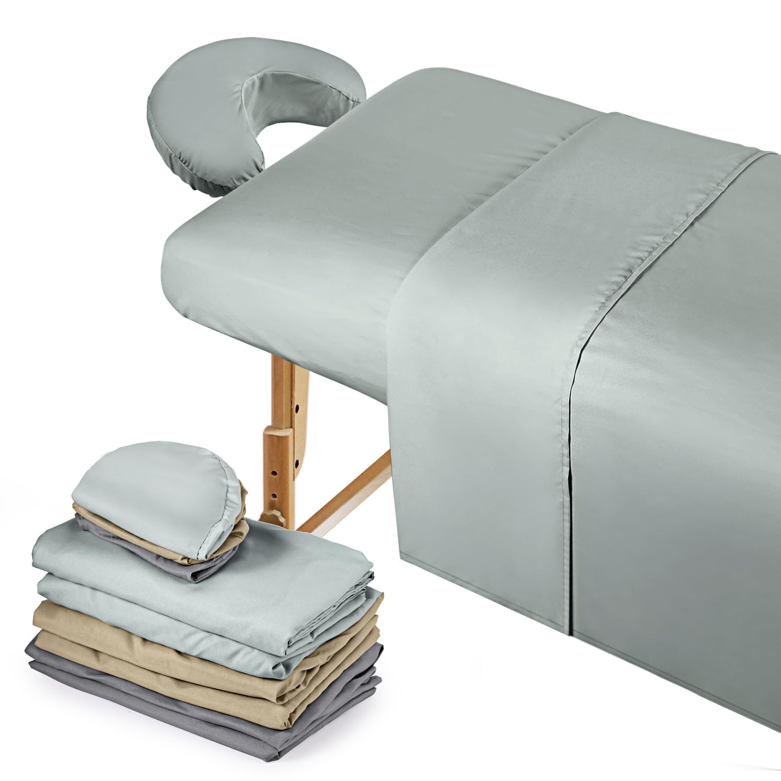 Photo 1 of Kinlop 3 Sets Microfiber Massage Table Sheet Set 3 Colors 3 Piece Set Includes Massage Flat Sheet Fitted Sheet and Massage Face Rest Cover Stain Wrinkle-Resistant(Coffee, Bean Green, Gray)
