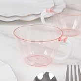 Efavormart 25-Pack 6oz Transparent Blush Plastic Tea Cups with Handle, Hard Disposable Espresso Mugs for Bridal Showers, Tea Parties and Romantic Receptions