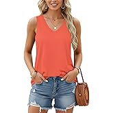 JROWI Womens Tank Tops V Neck Summer Casual Sleeveless Cotton Tee Shirts