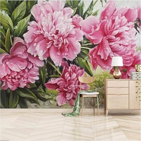 EMTF Mural De Pared 3D Peony Flower Murales De Papel Tapiz para Sala De