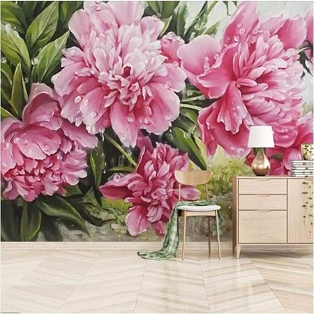 EMTF Mural De Pared 3D Peony Flower Murales De Papel Tapiz para Sala De