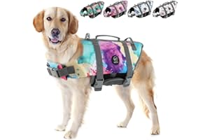 EMUST Dog Life Preserver, Pet Life Vests for Swimming, Beach Boating with High Buoyancy, Dog Flotation Vest for Small/Medium/Large Dogs, L, Multicolors