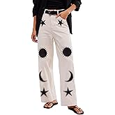 Kedera Women's Causal Star Embroidered Denim Pants Vintage Boyfriend Barrel Jeans Wide Leg Baggy Pants Y2k