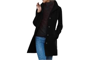 Pea Coats for Women Winter Plus Size Wool Blend Jackets Stand Collar Single Breasted Trench Overcoat with Pockets