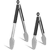 Hotec Stainless Steel Kitchen Tongs Grill Tongs Set of 2-9" and 12", Barbecue Tongs Locking Metal BBQ Kitchen Food Tongs for 