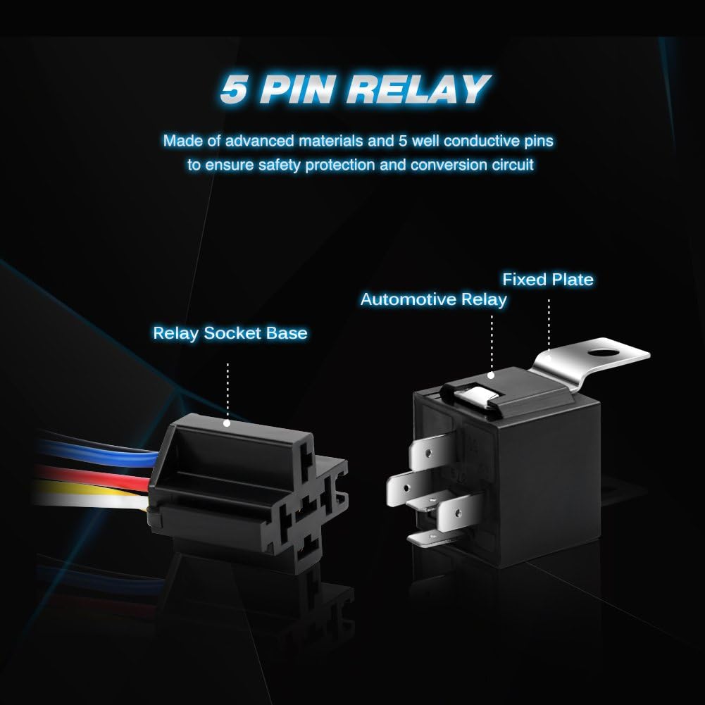 Nilight 50003R Automotive Set 5-Pin 30/40A 12V SPDT with Interlocking Relay Socket and Wiring Harness-5 Pack, 2 Years Warranty: Automotive