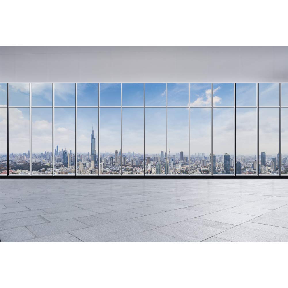 YongFoto 3x2m Vinyl Photography Backdrop for photographer Modern Buildings Landscape Transparent Window Empty Passageway Background for Kids Adults Portrait Photo Props Artistic Photo Studio Backdrops