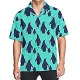 visesunny Hawaiian Shirt for Men Black Penguin Blue