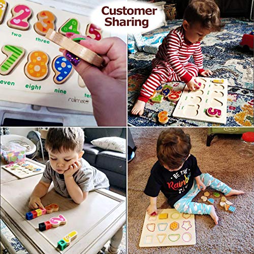 Learning Games Jigsaw Puzzle Best Christmas Gift for 1 2 3 Yeas Old Boy Girl Toddler Toy, Wooden Learning Toy with 10 Geometric Blocks Preschool Sorting & Stacking Toys Parent-Child Interaction Toys - Thumbnail 5