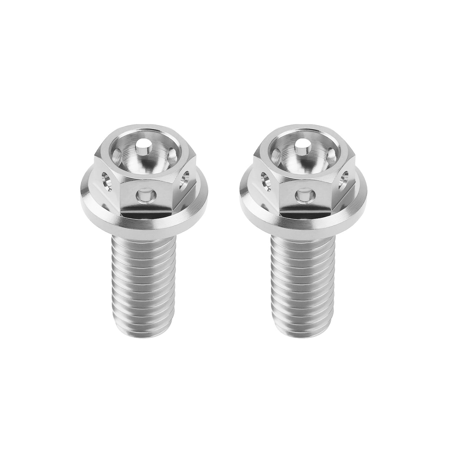 ECSiNG 2pcs M6x15mm Flanged Hexagon Head Bolts Titanium Hex Fully Threaded Bolt Drilled Bolts for Sports Bikes and Karts Lock Wire Silver