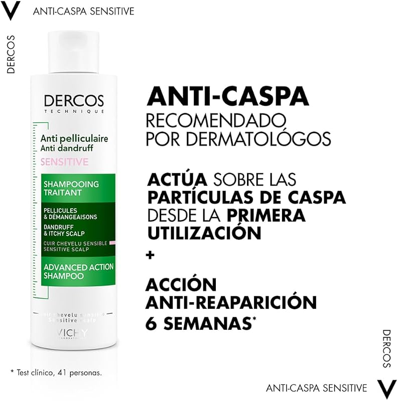 Shampoo Anti-Caspa Vichy, Para Couro Cabeludo Sensível, Elimina a Caspa e Reduz a Coceira, Couro Cabeludo Limpo e Saudável, Dupla Eficácia, Unissex, Técnica Dercos, 200ml