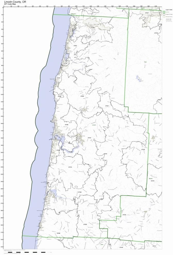 Lincoln County, Oregon OR ZIP Code Map Not Laminated Home