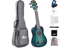 Winzz Kids Adults Ukulele Soprano Beginner Kit, 21 Inches Ukulele Set Blue-green with 8 Accessories, Unique Color Design
