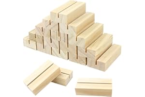 Naturahand 18 Pieces Wood Place Card Holder Table Number Card Display Stands Picture Holder Acrylic Sign Holder for Ceremony Birthday Wedding Party(Pine Wood)