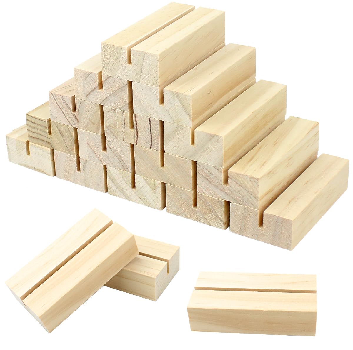 Photo 1 of 18 Pieces Wood Place Card Holder Table Number Card Display Stands Picture Holder Acrylic Sign Holder for Ceremony Birthday Wedding Party(Pine Wood)