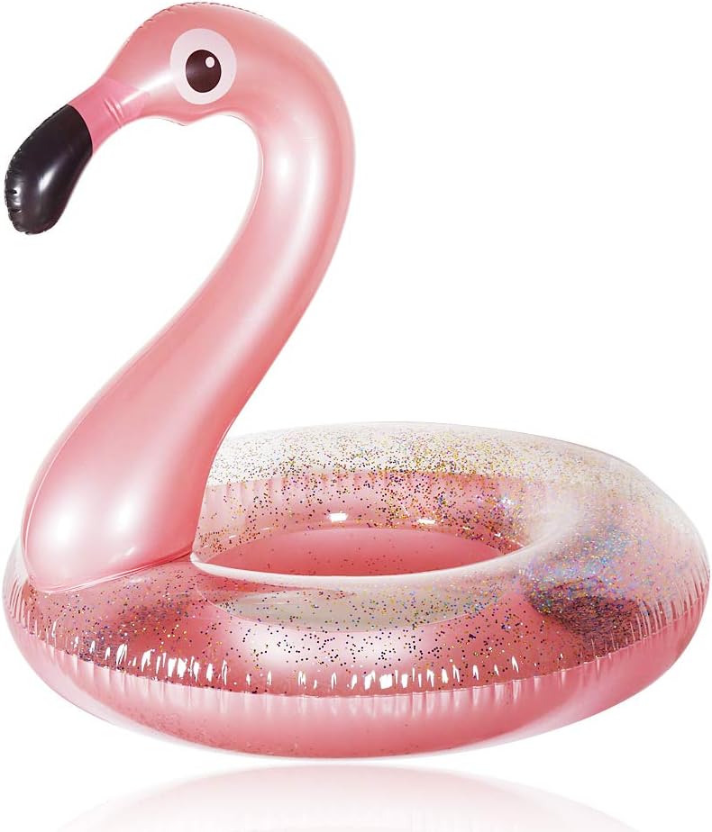 HAHAone 2019 pink flamingo pool float with Glitter Inside. inflatable raft, beach floaties,swim party toys, large pool lounge for adults & kids