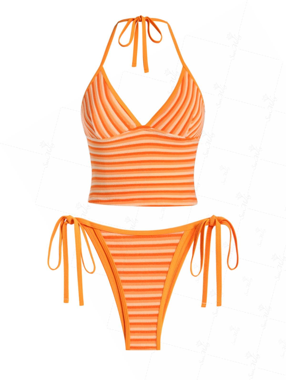 Photo 1 of seamoly Women's Tankinis Striped Halter Tie Side Tankini Set, Orange, S