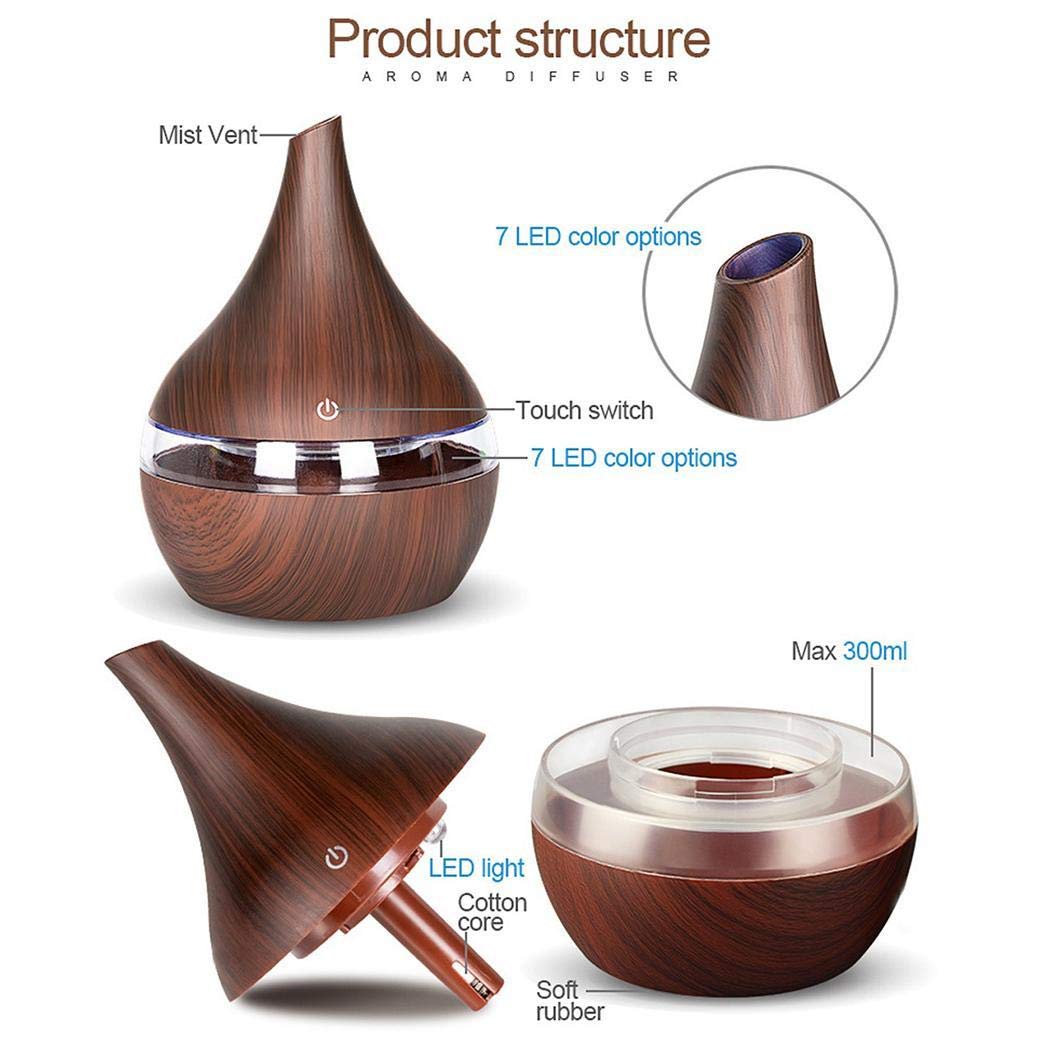 fnemo 7 Colores luz Nocturna Madera humidificador de Grano difusor de Aceite Esencial ultrasónico Humidificadores
