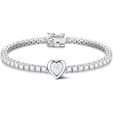 FANCIME 7mm Heart Birthstone Tennis Bracelet for Women Fine Jewelry Wedding Bridal Prom Birthday Gift for Women Her, Length 7 Inch