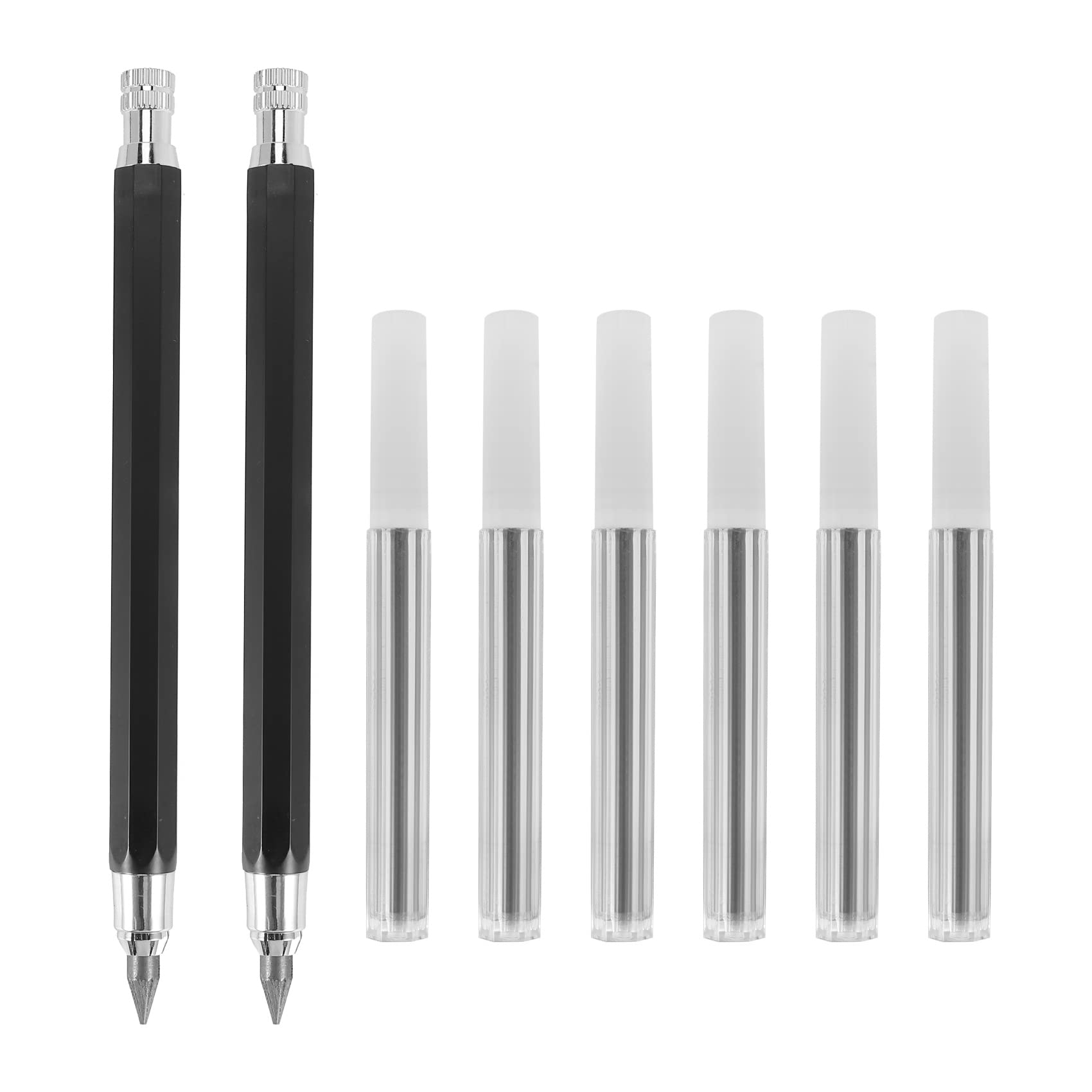 Rvvwhfn 2 Pcs 5.6mm Lead Holder Automatic Mechanical Pencil with Sharpener and Charcoal Lead Refill, 6Pcs Extra Lead Refills