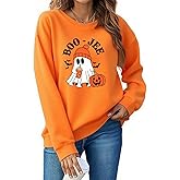 Daobet Boo Jee Sweatshirt for Women Halloween Cute Ghost Graphic Sweatshirts Funny Boo Jee Ghost Long Sleeve Pullover Tops