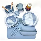 No-Mess Baby Feeding Set — Strong Suction Bowls + Soft Spoons (8-Piece) (Blue)