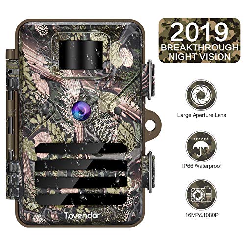 Tovendor 16MP Trail Game Camera Night Vision Motion Activated, No Glow Field Wildlife Hunting Trap Cam Deer Bear Monitor, IP66 Waterproof