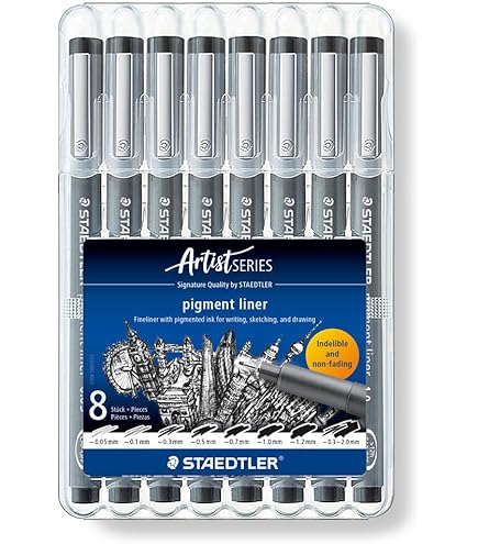 STAEDTLER 308 01-9 Pigment Liner Fineliner - Penna a punta fine da 0,1 mm, inchiostro nero, confezione da 6