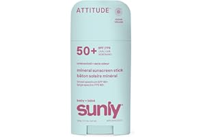 ATTITUDE Baby Mineral Sunscreen Stick SPF 50, Broad Spectrum Zinc Oxide, EWG Verified, Non-Nano, Mess-Free Stick for Face & B
