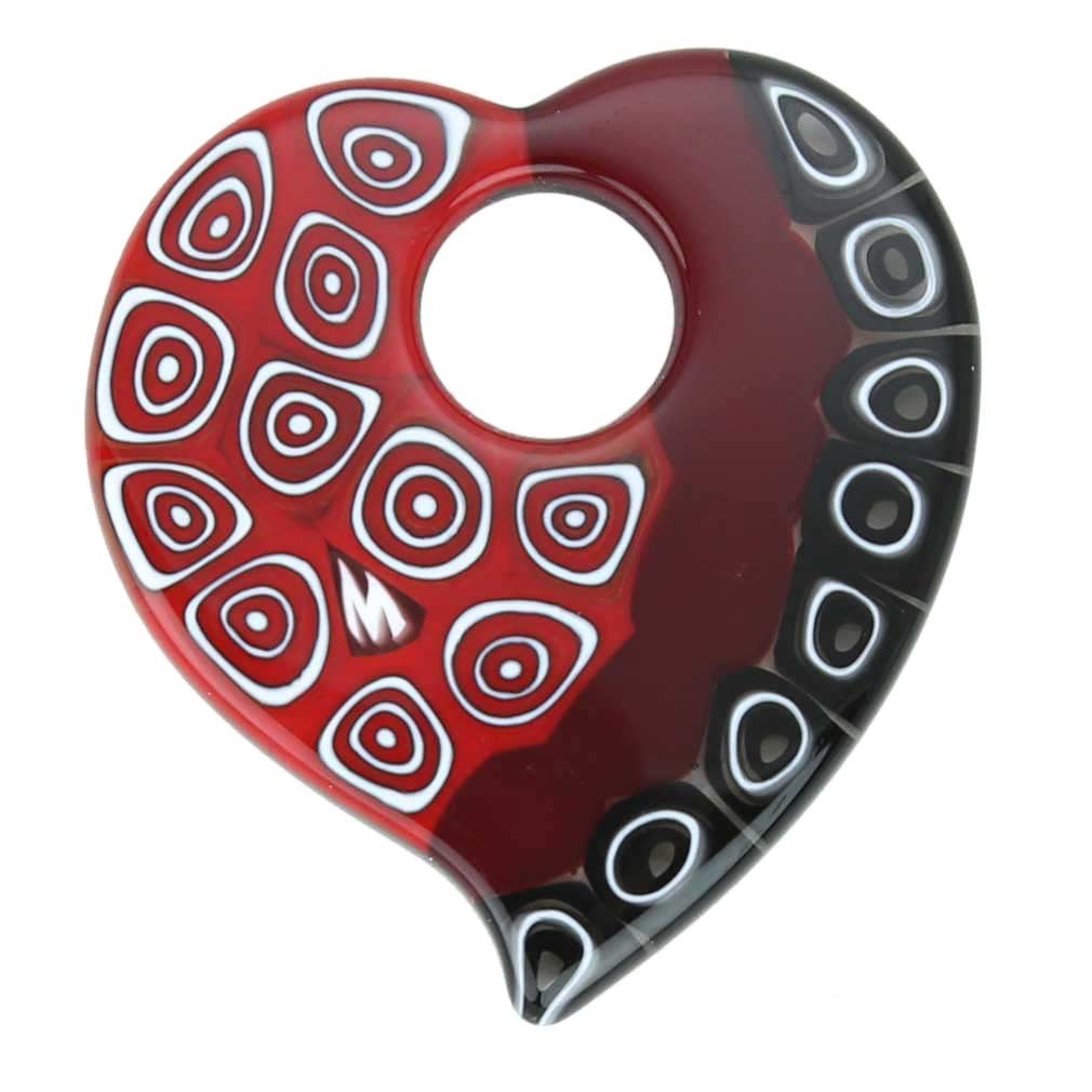 Glass Of Venice Murano Glass Elegant Millefiori Heart Pendant - Red and Black