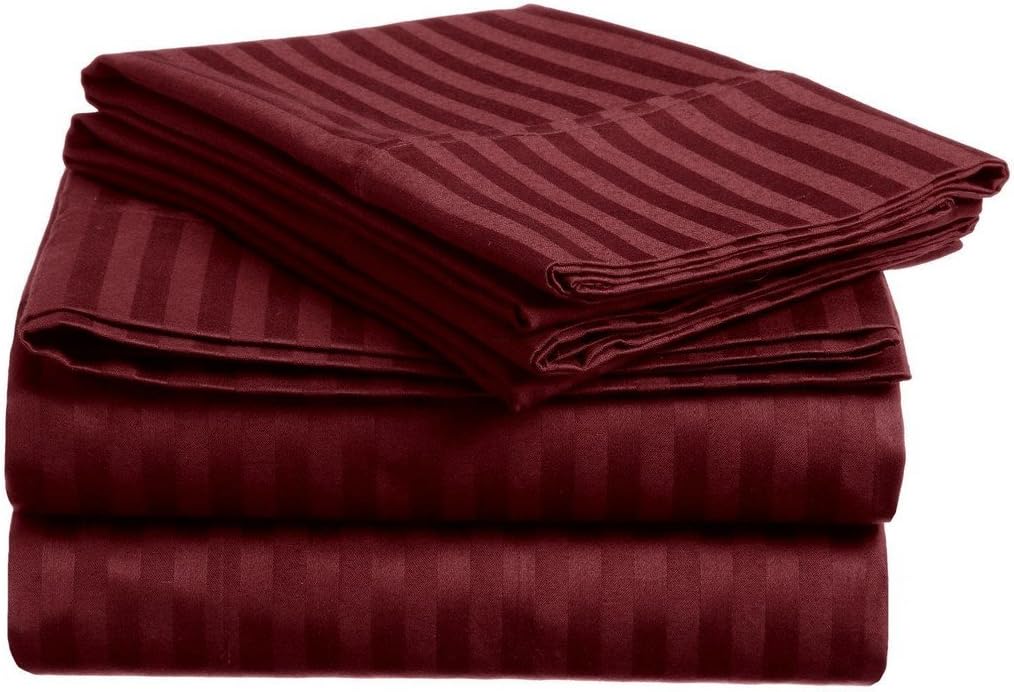LaxLinens 600 Thread Count Highest Quality 1PC Fitted sheet 10" inch Extra Deep Pocket Emperor /Wyoming King Size, Wine Stripe 100% Egyptian Cotton