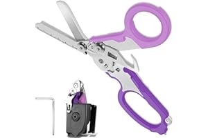 Zhejibbang Multi-function Trauma Shears Foldable,Stainless Steel Emergency Response Shears for Nurses with Holster,Outdoor Camping Scissors Tools with Strap Cutter and Glass Breaker (Purple)