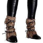 Satisyo Viking Costume for Adults Furry Leg Warmers Wrap Faux Fur Medieval Fuzzy Leg Gaiters Boot Covers Warrior Shin Guards Cosplay Accessory