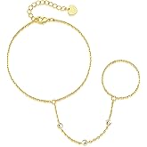 EYUMOI Gold Bracelets for Women 14K Gold Bracelet for Women Hand Chain Bracelet for Womens Trendy with Cubic Zirconia and Brilliant with Extender Rings Bracelet Hand Chain for Womens