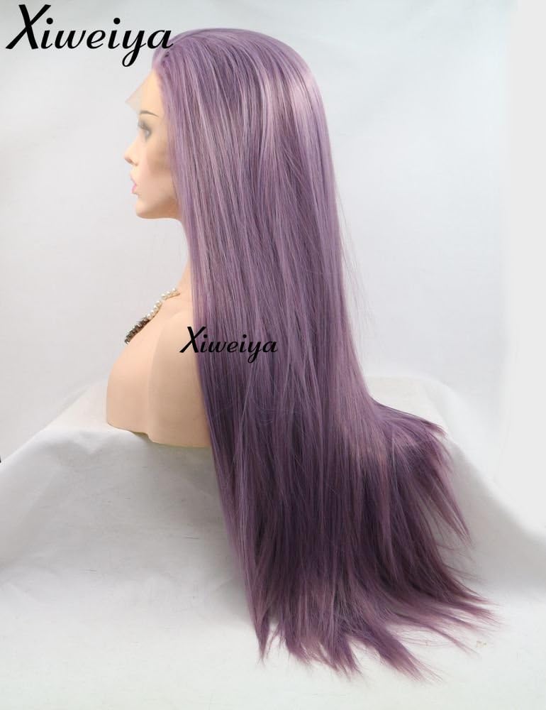 Xiweiya Mixed Purple 13*4 Lace Front Wig For Women Long Straight Light Purple Wig Side Part Lavender Purple Lace Front Wig Heat Resistant Fiber 180% Density Wig For Women 24inch - Image 4