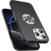 PELEPUES Shockproof Case for iPhone 16 Pro 6.3'', [Embedded Finger Ring] Military Grade Phone Case Cover with Reinforced Metal Stand Kickstand [Support Magnetic Car Holder] for iPhone 16 Pro, Black