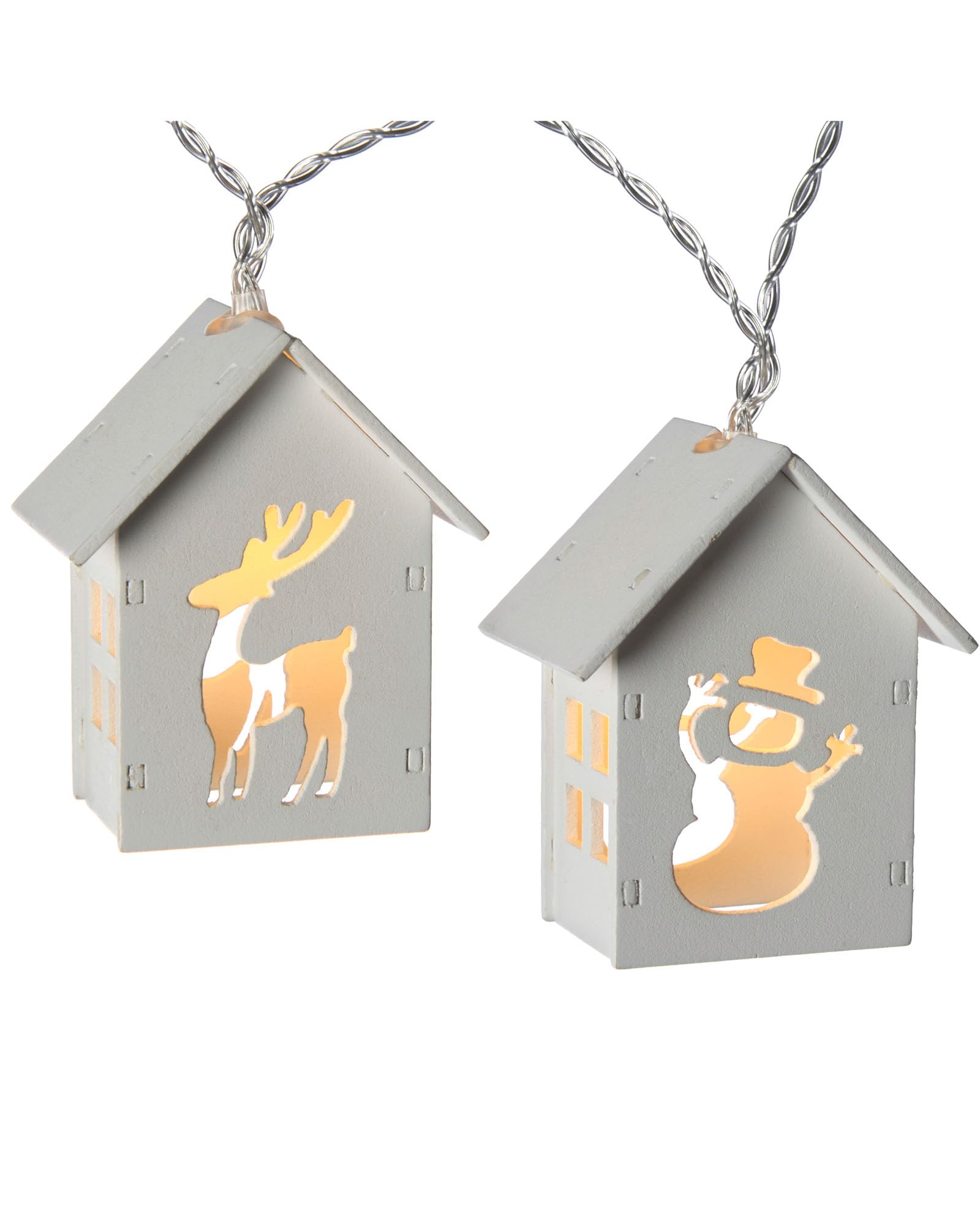 WeRChristmas Reindeer and Snowman Wooden House Light String with 10-LED - White