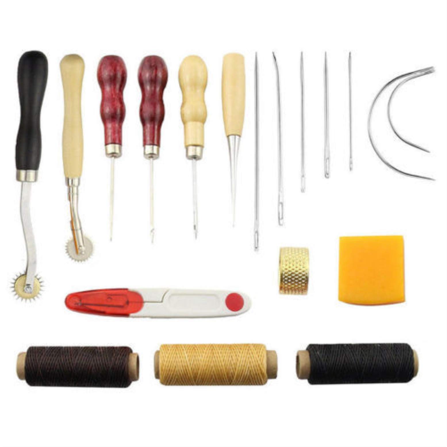 MUUZONING 14PCS Leather Craft Tools Set, Repair kit for Leather Working Cutting Stitching Carving Stamping Sewing Drilling Grinding Punching Saddle Groover Leather craft Handwork Accessories #002