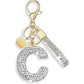 XGALBLA White Pink Black Initial Letter Keychain for Women Rhinestone Bling Cute Backpack Car Key Accessories Lanyard