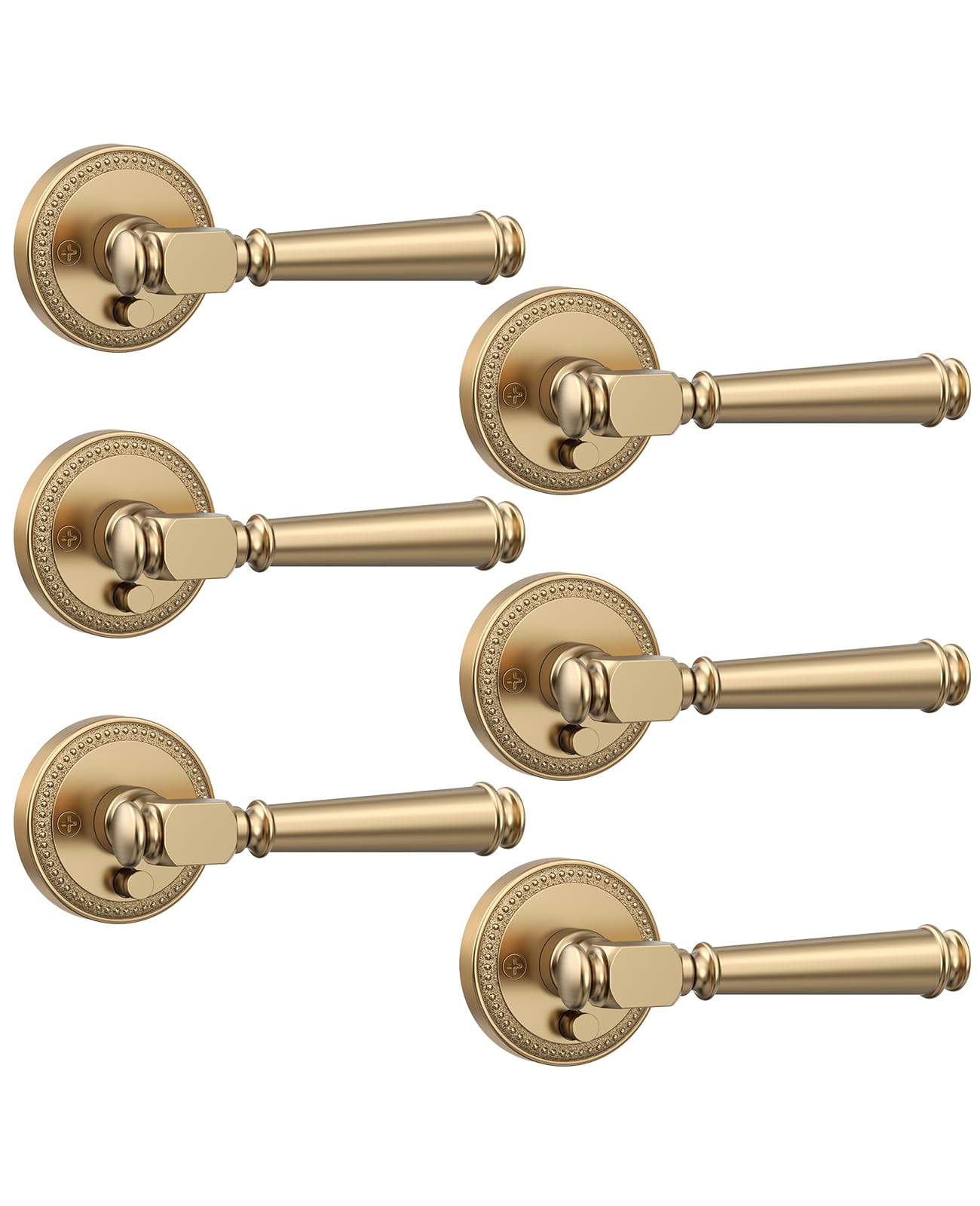 Photo 1 of Amerdeco 6 Pack Champagne Bronze Privacy Door Handles, Champagne Bronze Interior Door Knobs,Heavy Duty Door Lever for Bedroom and Bathroom, Reversible Keyless for Right & Left Side AM0034