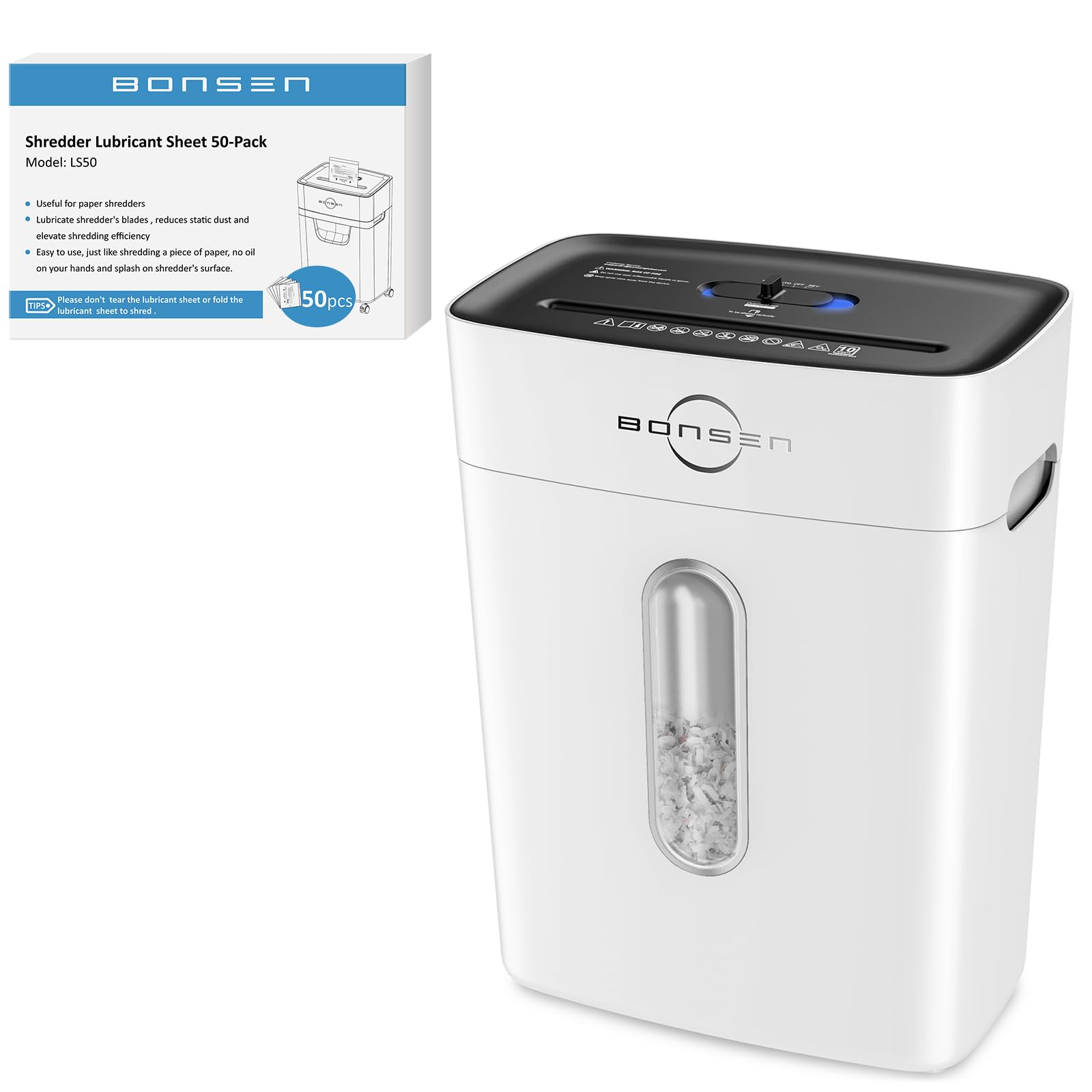 BONSEN 10-Sheet Cross Cut White Paper Shredder and 50 Pack Lubricant Sheets