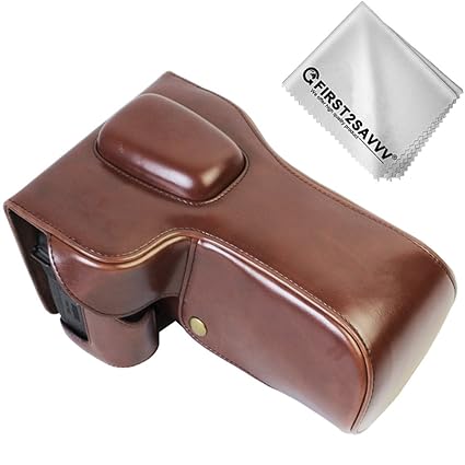 First2savvv marron oscuro Calidad premium Funda Cámara cuero de la ...