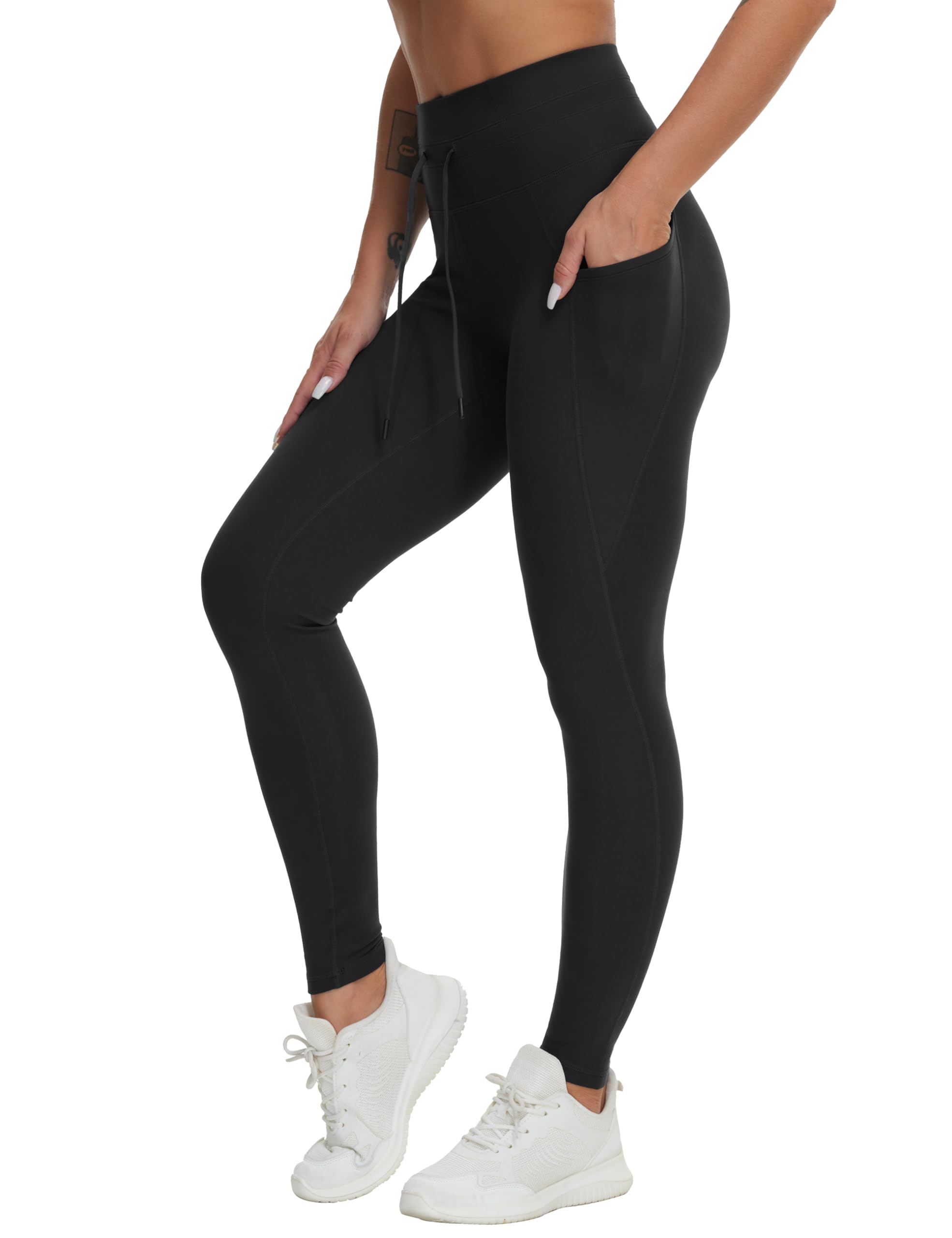 Photo 1 of ** UNKNOWN SIZE***THE GYM PEOPLE Women's High Waist Drawstring Stretchy Workout Leggings Ultra Soft Tummy Control Yoga Pants with Pockets Black