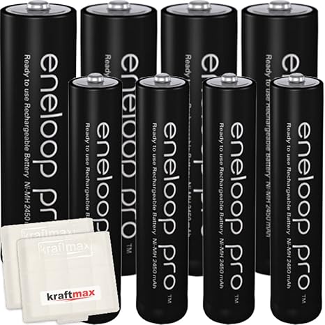 Kraftmax 8er-Pack Panasonic Eneloop PRO XX Akkus - 4x Mignon AA + 4x Micro AAA - Neueste Generation - Hochleistungs Akku Batt