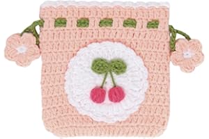 BRTOO Small Crochet Purse 100% Handmade Knitted Storage Bag Cute Funny Kawaii Coin Change Purse Pouch Mini Cartoon Shark Funny Plush Drawstring Headphone Wallet for Women Girls Gift(Cherry)