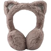 Peecabe Winter Kids Earmuffs Warm Girl Ear Muffs For Toddler Kid Children Earmuff with Cat Ears Girls Ear Warmer (Khaki)