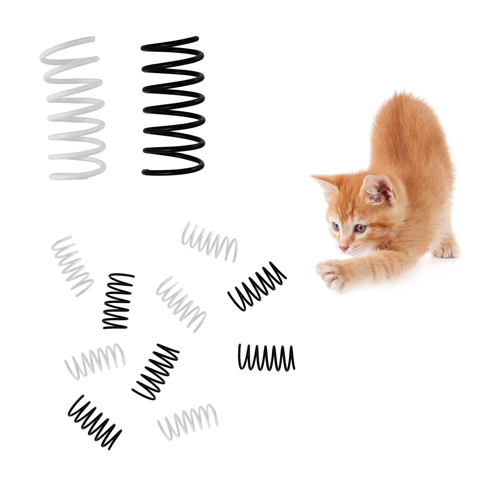 Andiker 12Pcs Cat Spring Toys, Plastic Interactive Spiral Springs Pet Toys, Creative Durable Kitten Activity Toy for Swatting, Biting (Black, white)…